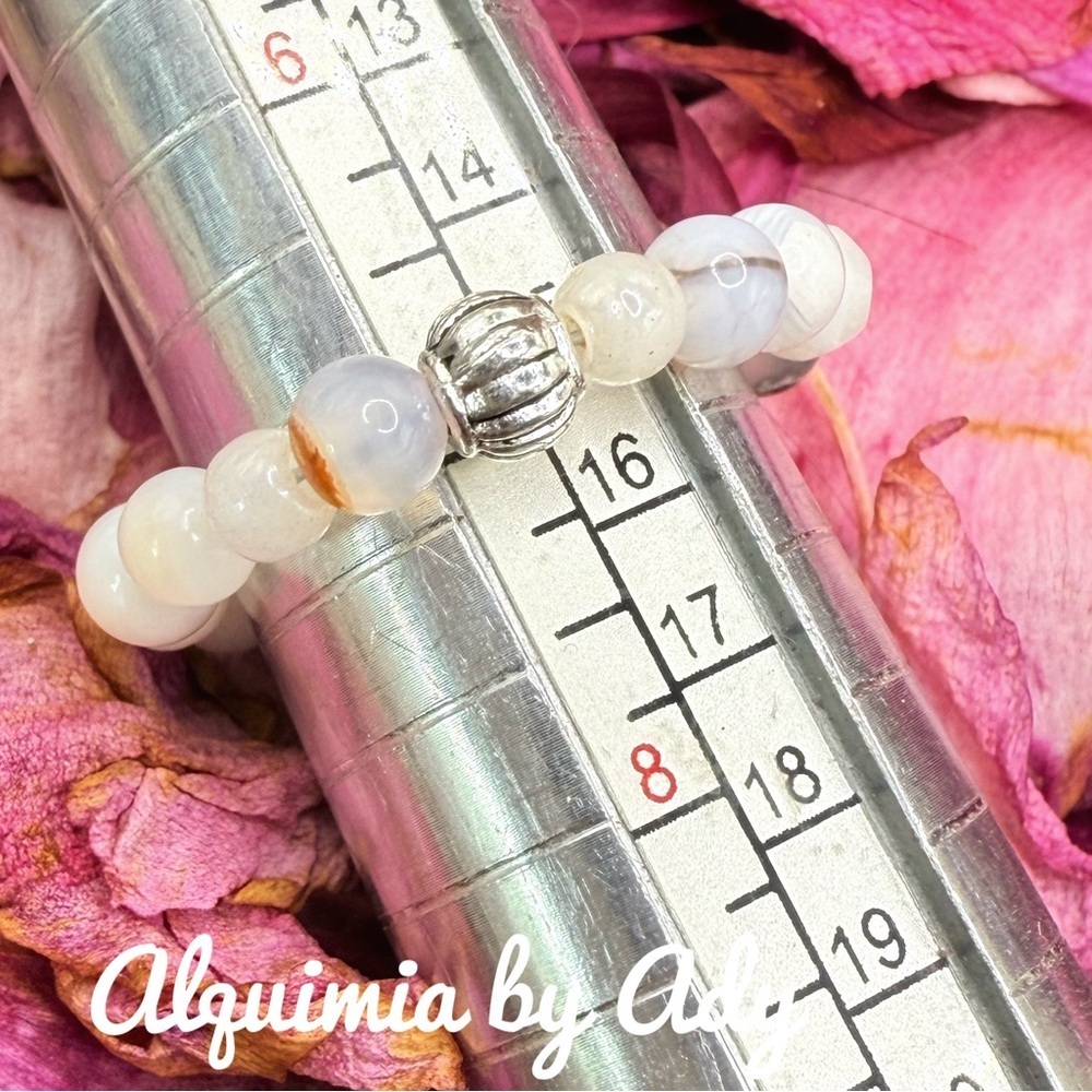 Alquimia Cream agate and Silver Beaded Ring
